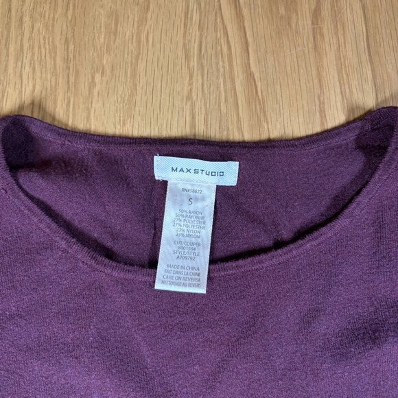 Max Studio Tie Front Knit Top Burgundy Bell Sleeve Soft Lightweight – Size S - Picture 4 of 8